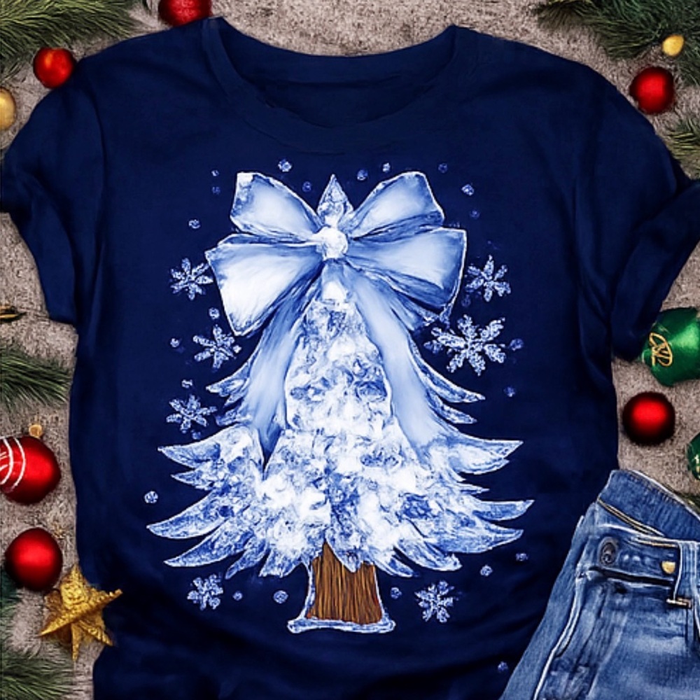 Festive Blue Christmas Tree T-Shirt